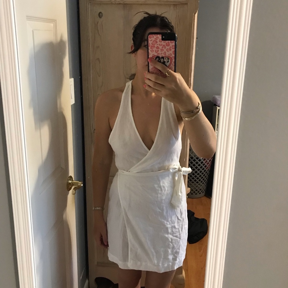 White Free People linen blend wrap dress